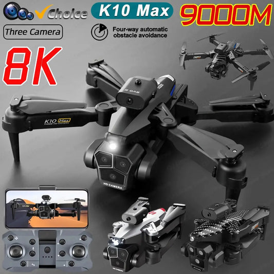 New K10 Max RC Drone 8K Professional Triple Camera Optical Flow Obstacle Avoidance Gesture Photography Foldable Quadcopter Toys